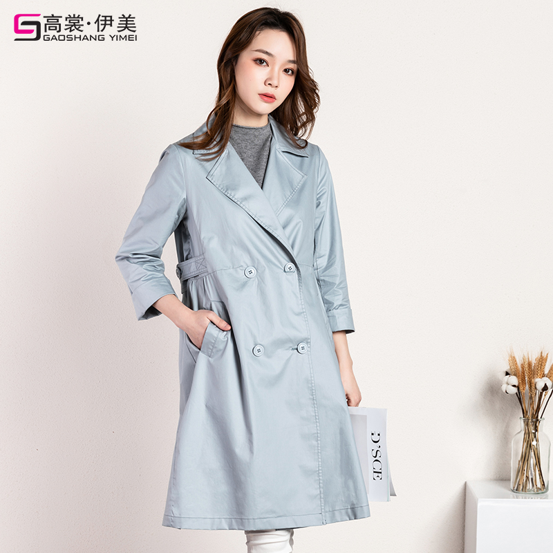 春秋季新款韩版流行双排扣薄小个子外套 2019 卡其色风衣女中长款 春秋季新款韩版流行双排扣薄小个子外套 2019 卡其色风衣女中长款