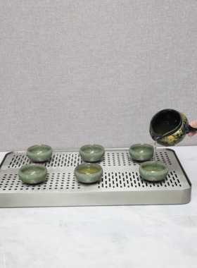 简约长方形不锈钢储水式茶盘茶托
