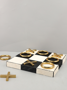 简约黑白九宫格XO马毛棋盘摆件