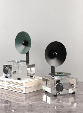 简约水晶播放机留声机模型摆件