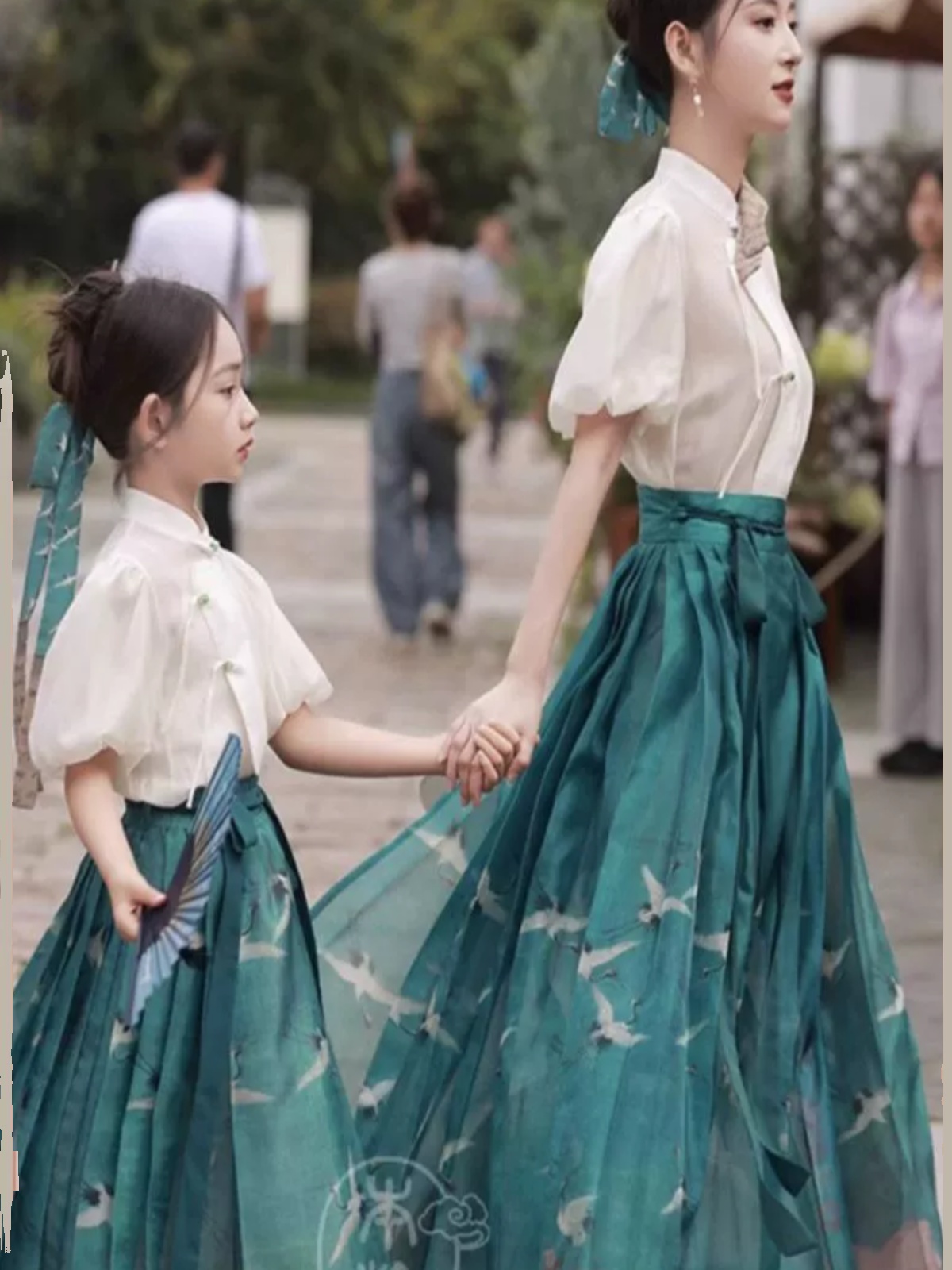 童装马面裙儿童汉服女童2023秋季新款亲子套装中国风半袖两件套 - 图0