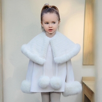 Autumn Winter Ocean Gas Girl Fox Fur Hood Cloak Cape Hood Child Bifacial Cashmere Jacket Superior sweater