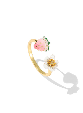 可爱时尚草莓白花戒指