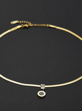 钛钢黑色圆牌钛钢锁骨项链