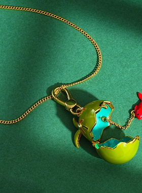 立体镶钻椰子可打开小鱼吊坠项链