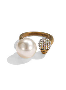 满钻骷髅头珍珠开口戒指