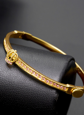 时尚粉色镶钻立体皇冠手镯手环