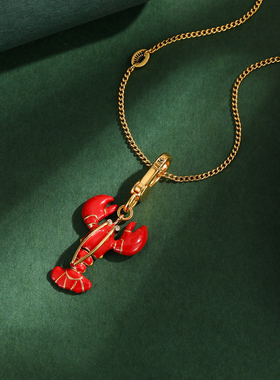 立体红色小龙虾可活动吊坠项链