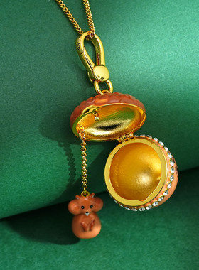 可打开橡果小松鼠吊坠项链钥匙扣