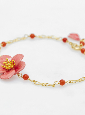 法式森系时尚彩釉梅花花朵手链甜美气质镀金手饰新款潮女原创设计