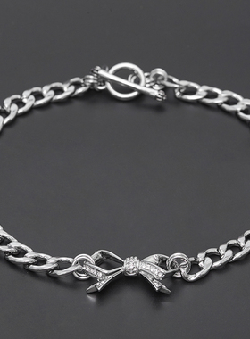 boshuolin juicy基础款镶钻蝴蝶结项链欧美个性时尚T扣锁骨链女