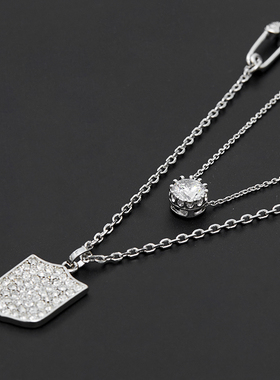 欧美时尚满钻银色双层项链锁骨链