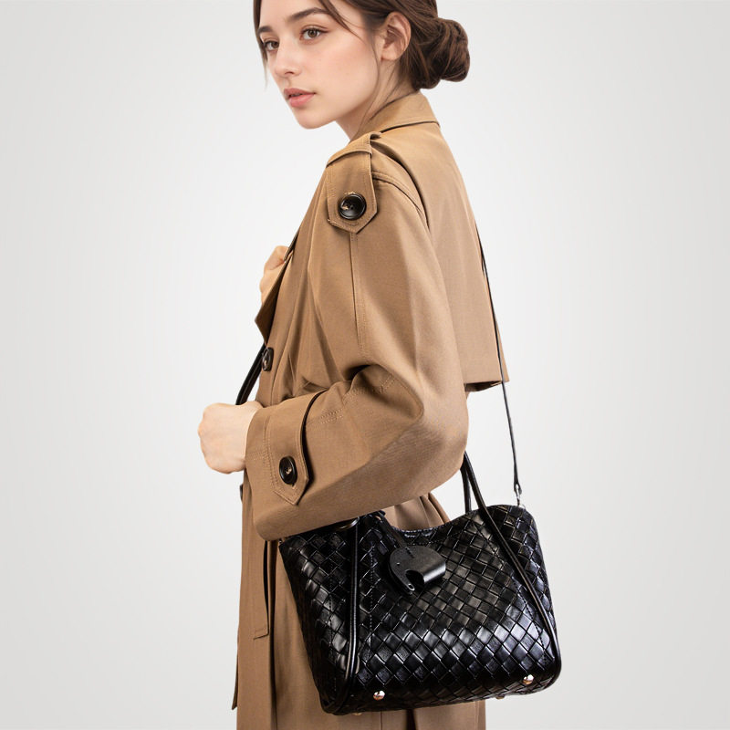 真皮编织纹托特包包女2025秋冬季新款大容量百搭手提斜跨子母女包,淘宝优惠券,粉丝福利购,淘宝优惠卷