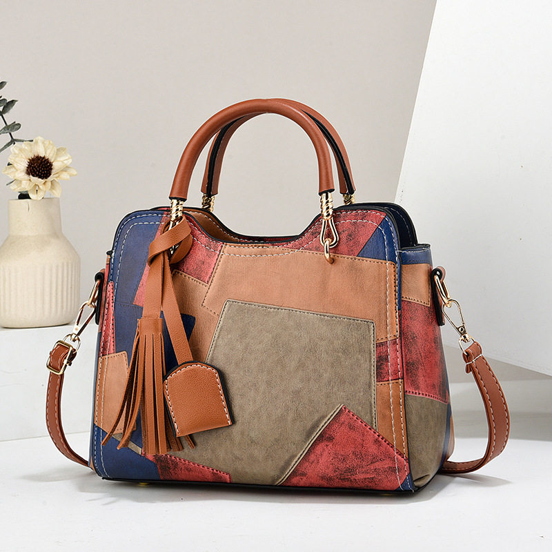 女包bag新款拼接撞色手提包大容量单肩包斜挎包百搭潮流质感bags,淘宝优惠券,粉丝福利购,淘宝优惠卷