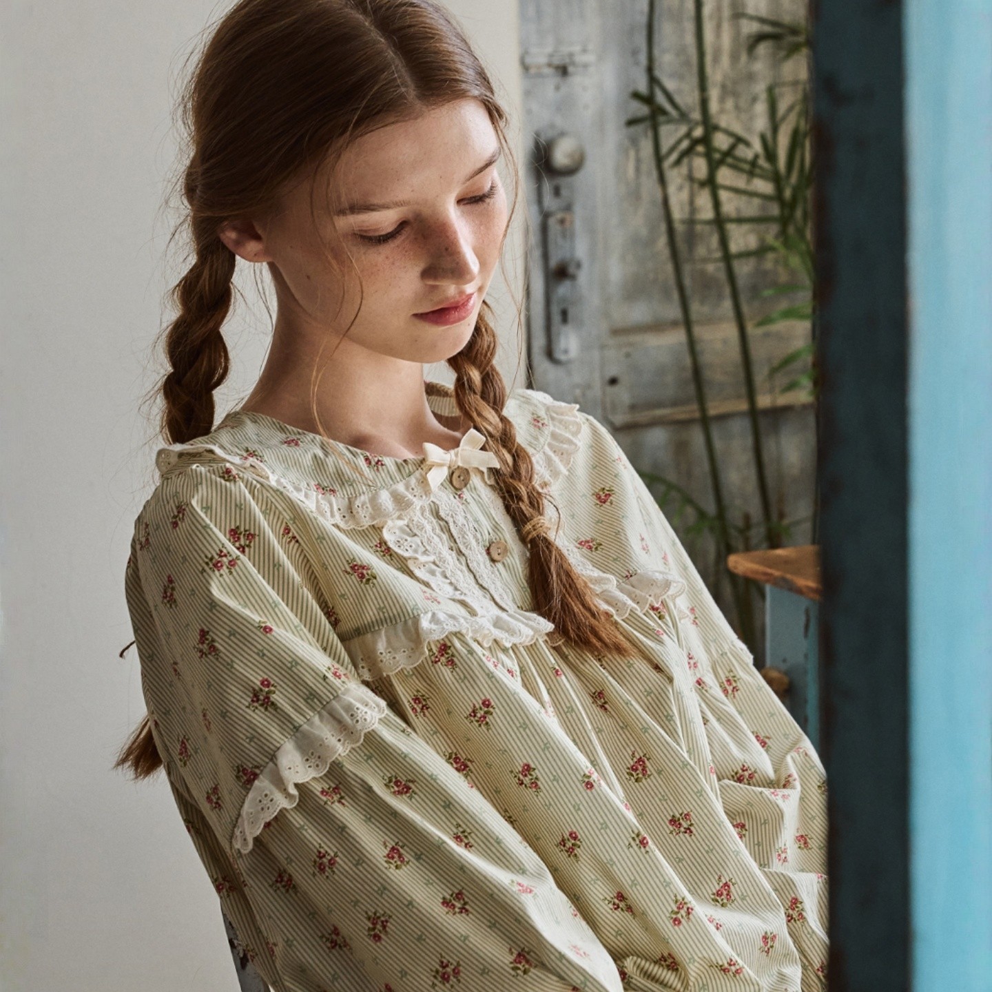 ULLALA韩国睡衣女2026春季纯棉甜美蕾丝边娃娃领碎花长袖家居睡裙,淘宝优惠券,粉丝福利购,淘宝优惠卷