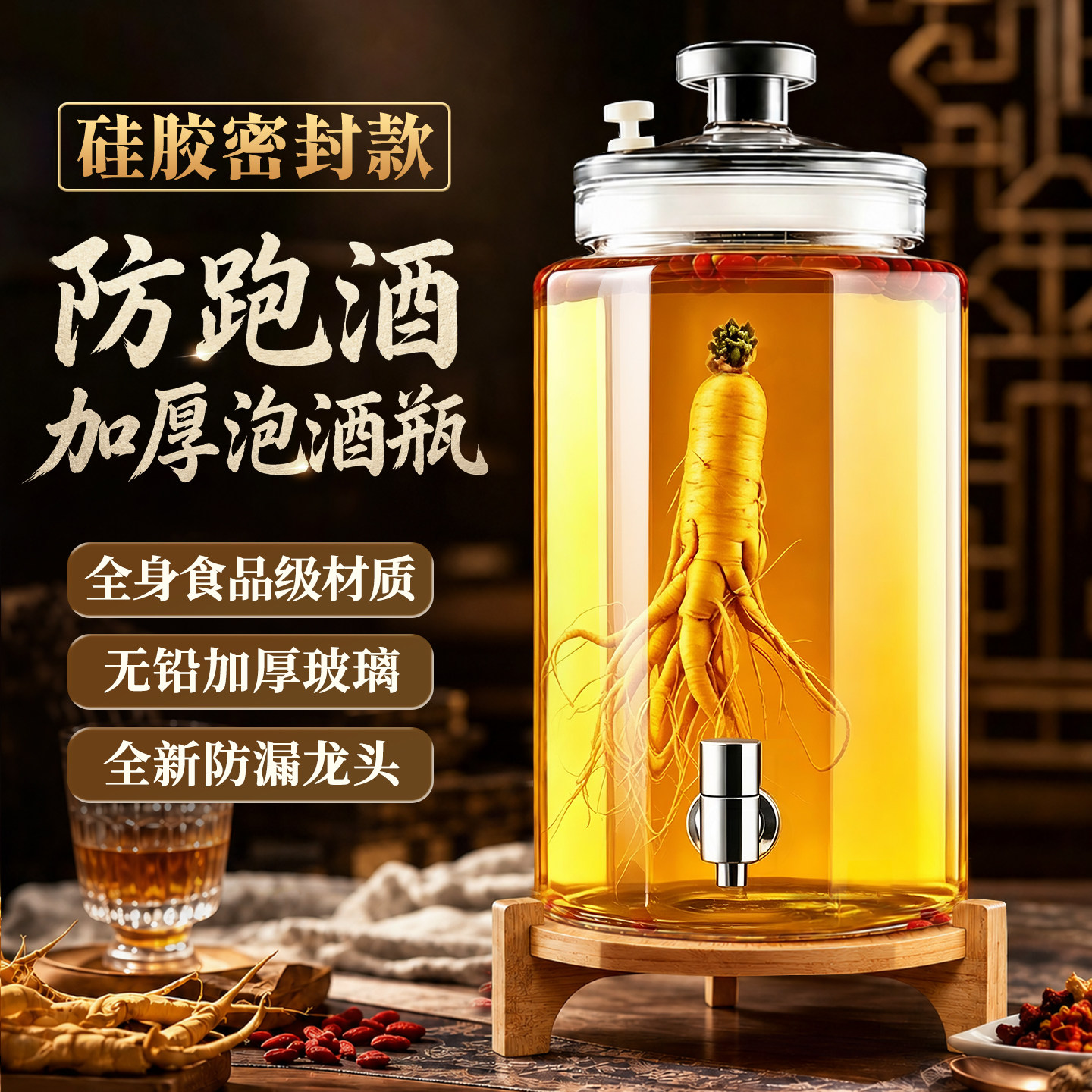 泡酒玻璃瓶专用酒瓶高档密封长期存酒容器药酒罐白酒酒坛子带龙头