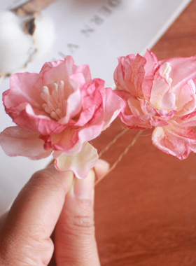 花朵u钗古风簪子唐风对夹绢花