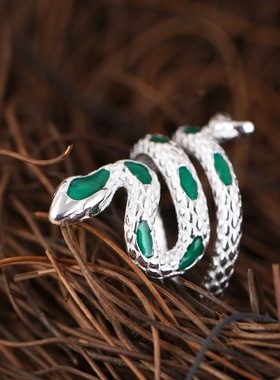 S925纯银生肖蛇年戒指简约潮人素银设计银蛇眼镜蛇指环银戒饰品