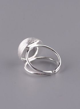 S925纯银素银圆珠女款时尚拉丝银戒指半球面文艺开口气质清新指环