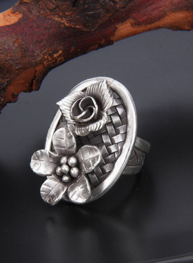 编织蜻蜓戒指泰国手工银民族风