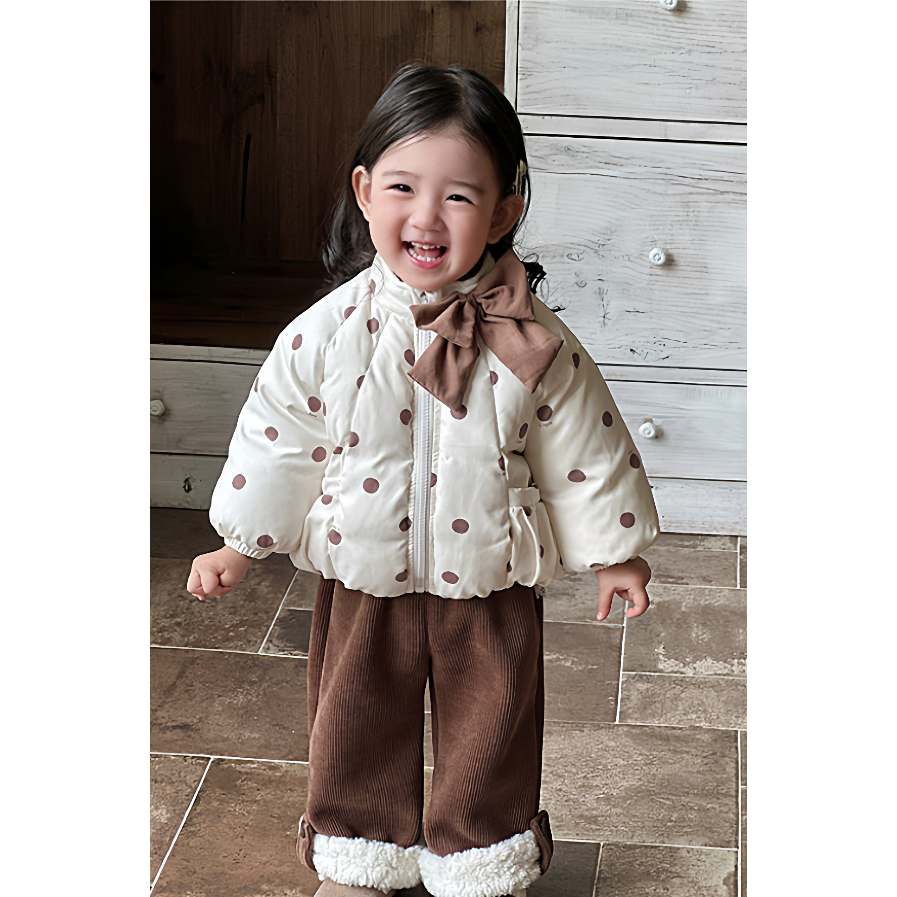 小女孩冬装波点棉服蝴蝶结可爱超萌宝宝外出服加棉外套女童两件套,淘宝优惠券,粉丝福利购,淘宝优惠卷