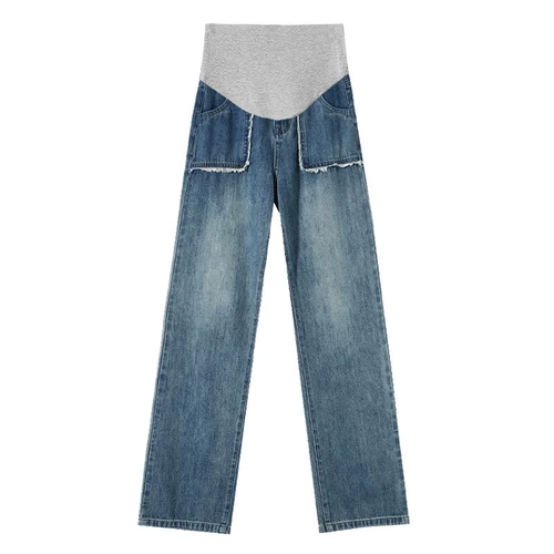 Осенние джинсовые демисезонные весенние штаны для беременных, подходит для подростков, свободный прямой крой