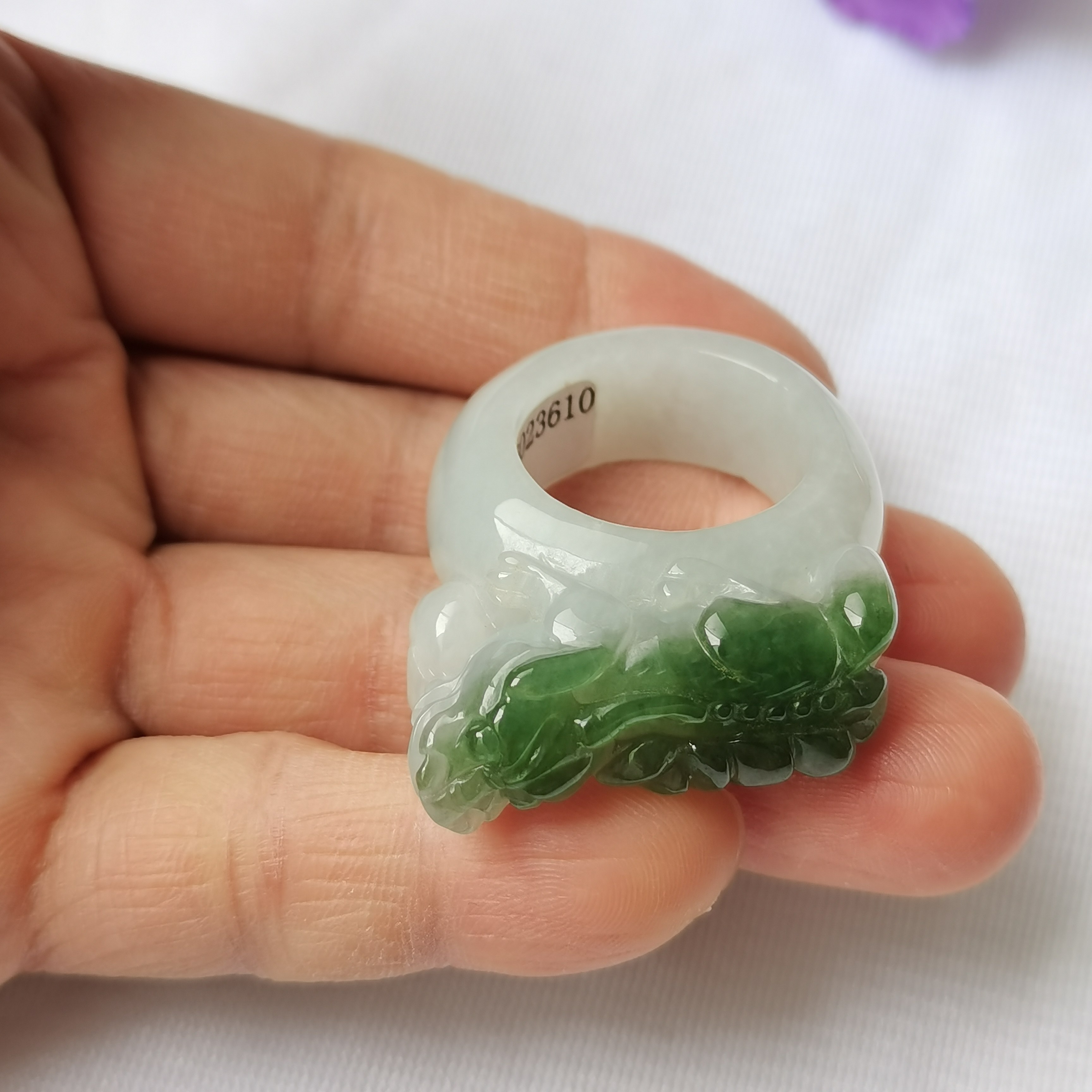 Myanmar natural jade A grade jade Pixiu ring with certificate