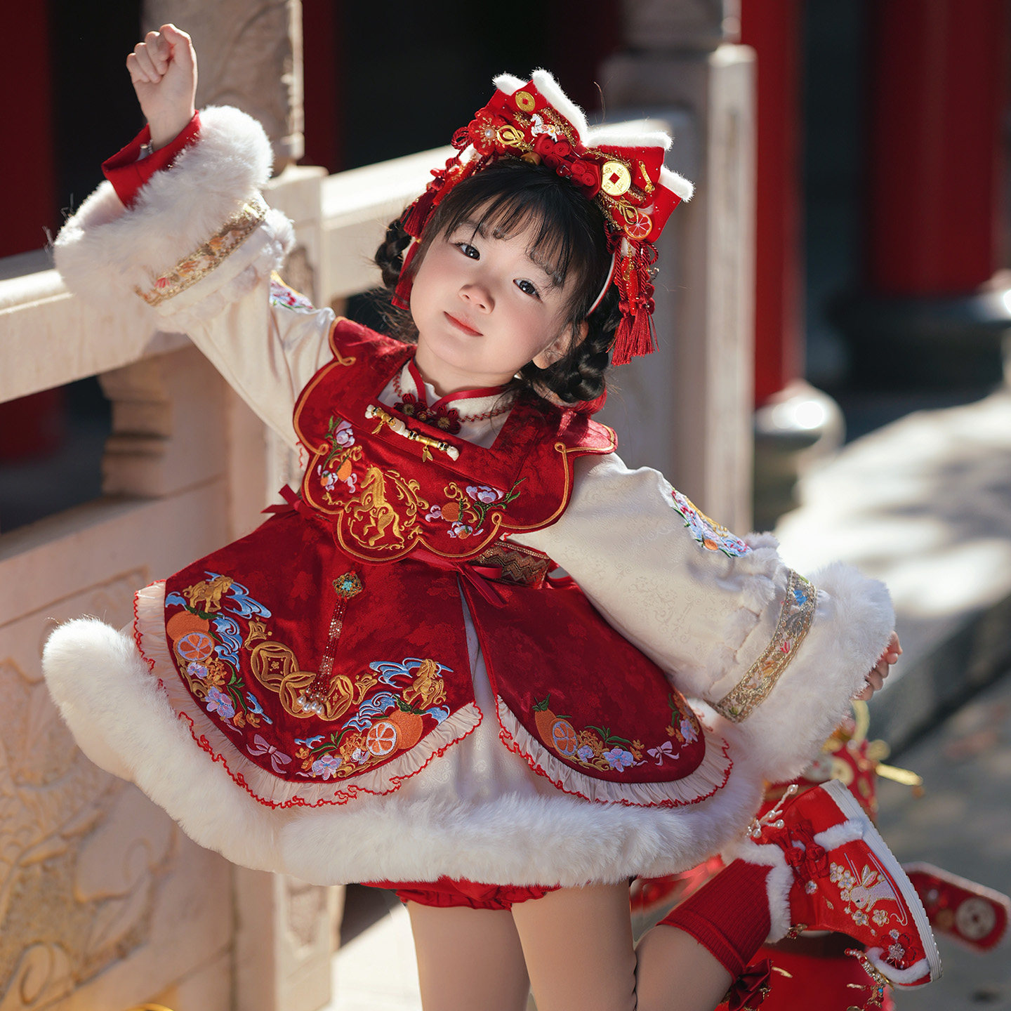 新款原创骏主吉祥女童连衣裙拜年服国风洛丽塔公主裙周岁春节年服,淘宝优惠券,粉丝福利购,淘宝优惠卷