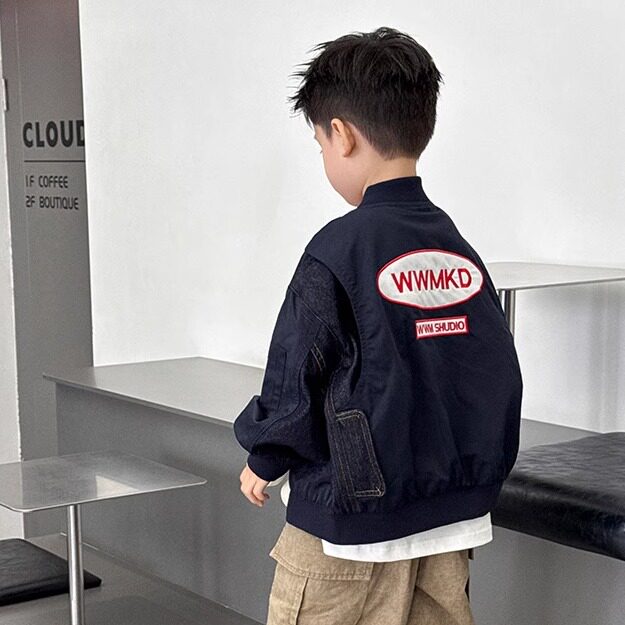 设计感~男童拼接牛仔服外套夹棉儿童洋气夹克秋冬款男孩拉链童装,淘宝优惠券,粉丝福利购,淘宝优惠卷