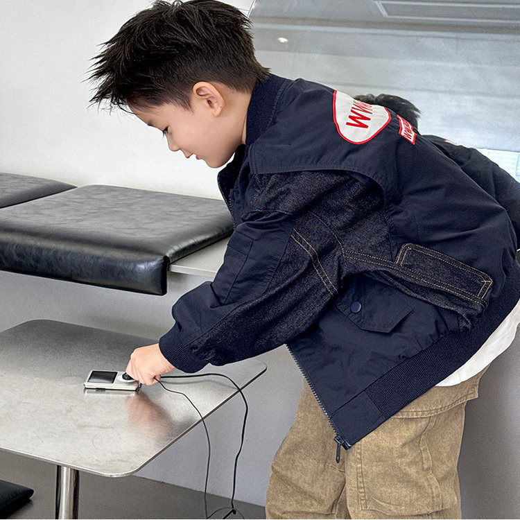 设计感~男童拼接牛仔服外套夹棉儿童洋气夹克秋冬款男孩拉链童装,淘宝优惠券,粉丝福利购,淘宝优惠卷