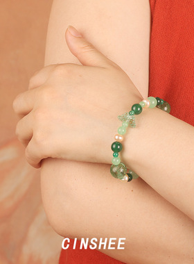 小众琉璃绿色蝴蝶古风原创手链