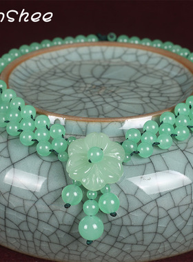 民族风绿色串珠短款新款锁骨链