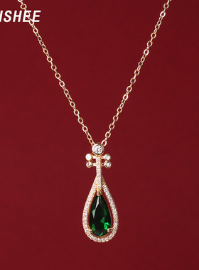 项链女2024年新款ins百搭饰品祖母绿项链高端项链女琵琶挂坠国风