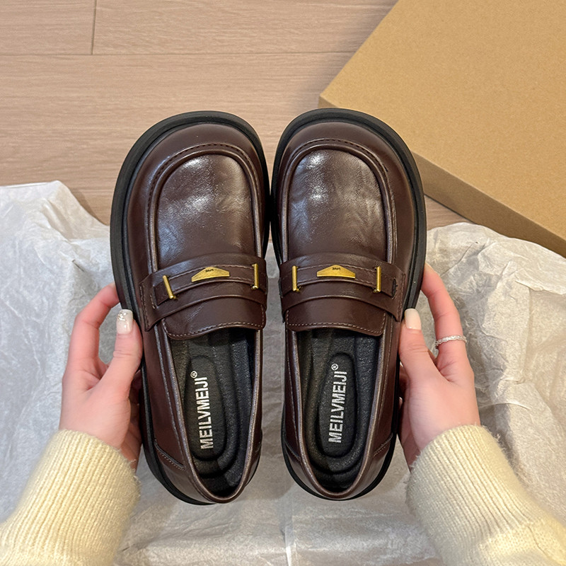 厚底英伦风小皮鞋女2026新款春季一脚蹬配裙子黑色女鞋乐福鞋单鞋,淘宝优惠券,粉丝福利购,淘宝优惠卷