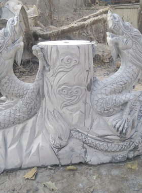 大理石复古圆雕二龙戏珠喷水摆件