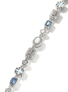 精致轻奢6mm铜镶蓝色系彩色宝石手链简约小清新百搭锆石男女手饰