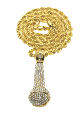钻麦克风挂坠铜镶宝石话筒吊坠