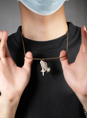 ins潮满祈祷之手吊坠欧美情侣