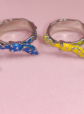 欧美风情侣滴油腰果花小众戒指