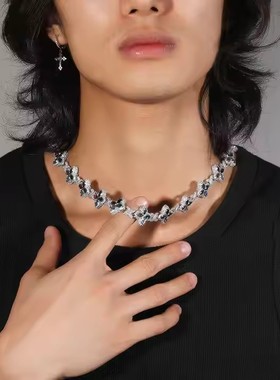 嘻哈说唱无限四叶草手链时尚潮酷痞帅高级感铜镶彩色锆石男女项链