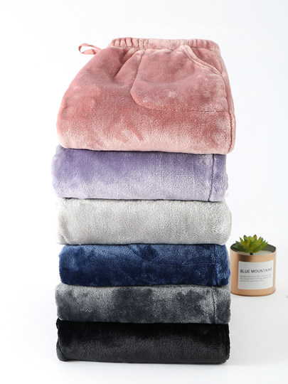 睡裤女秋冬加厚特厚法兰绒长裤直筒散口宽松大码珊瑚绒冬季裤子