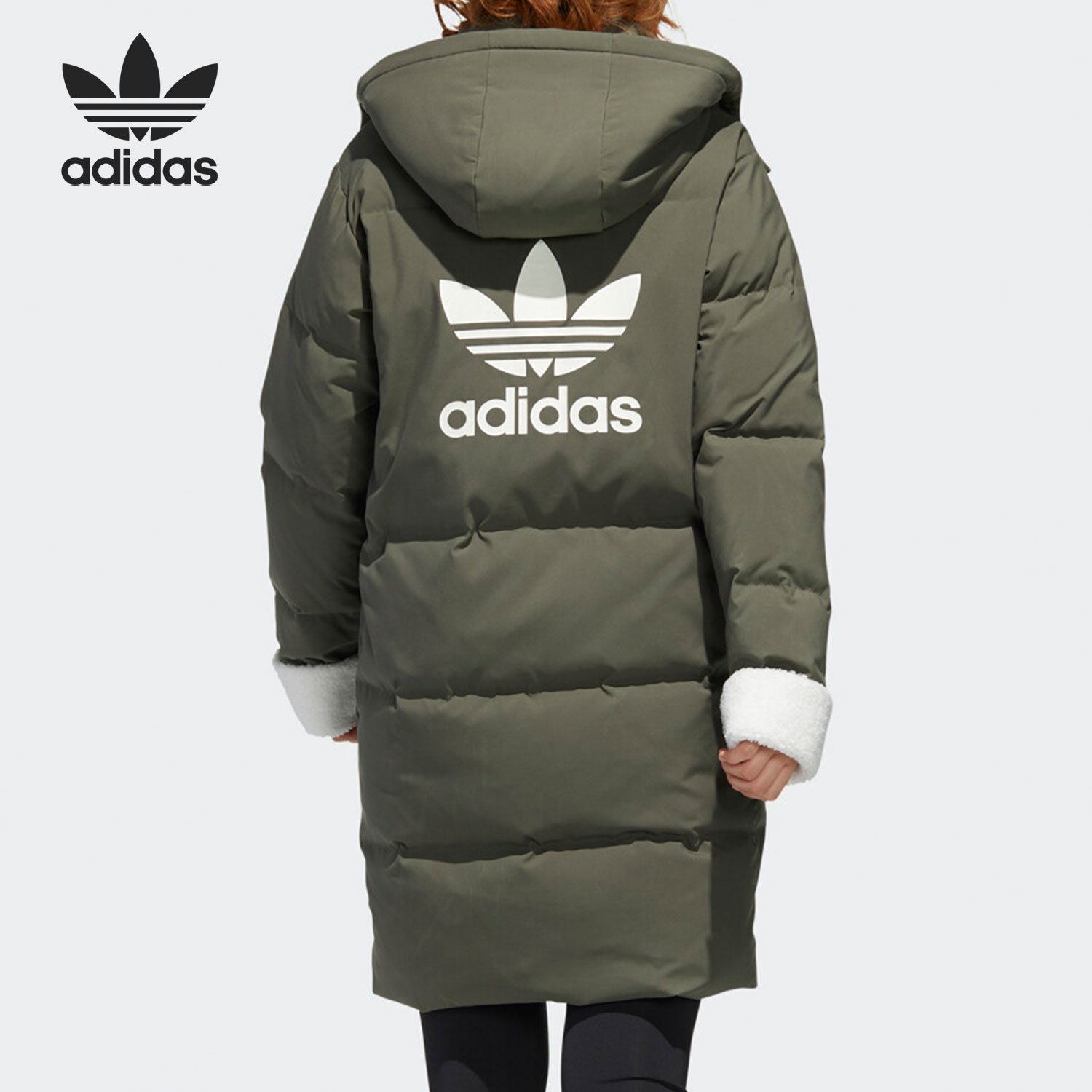 Adidas/阿迪达斯正品三叶草女子中长款连帽舒适运动羽绒服 GL6409 - 图1