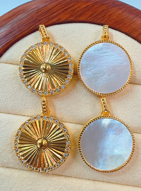 18K金天然贝母吊坠女轻奢小众设计感欧美风复古百搭首饰品女莫桑