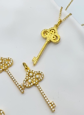 18k金钥匙莫桑吊坠女送925银项链