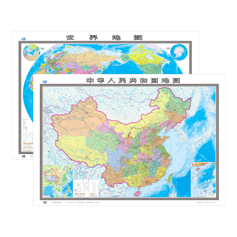 2023年全新版中国地图和世界地图 2张装 超大尺寸1.5米高清精装防水办公室客厅家用地图 全国世界国家行政区划地图墙贴 - 图3