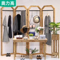 Clothing Store Show Rack Womens Clothing Store Shelves Landing Hanger Retro Solid Wood Shop Window Display Shelf Middle Island Terrace Mesh Red