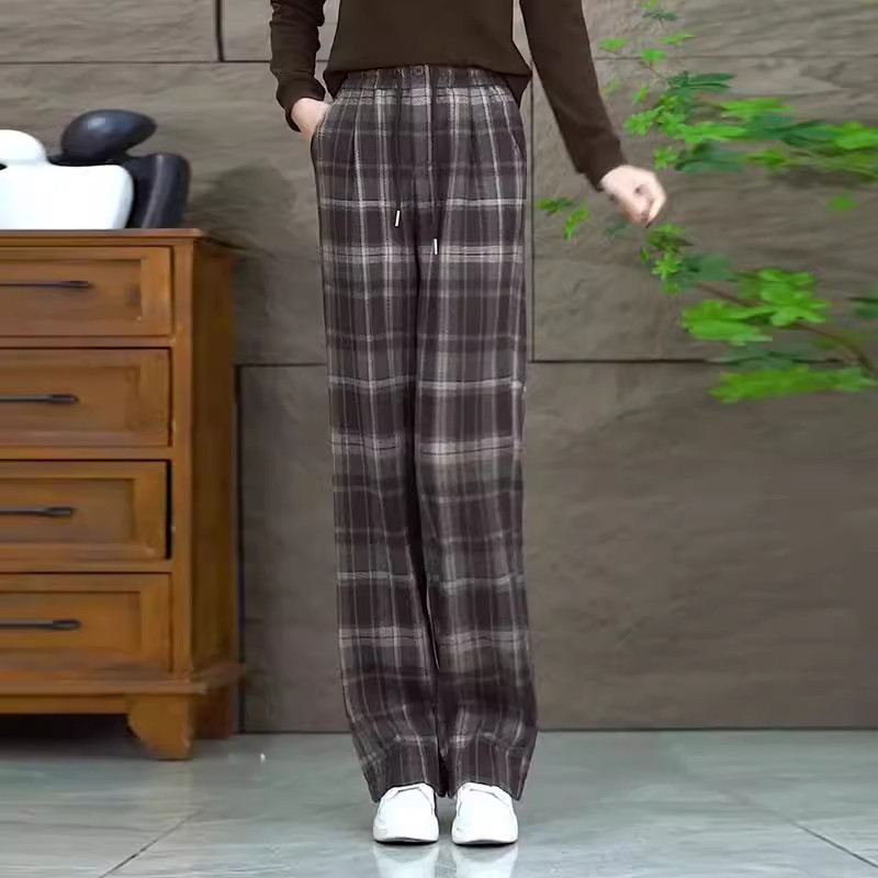 2025春秋新款冬季格子加绒毛呢裤冬季女加厚窄版直筒阔腿裤休闲裤,淘宝优惠券,粉丝福利购,淘宝优惠卷