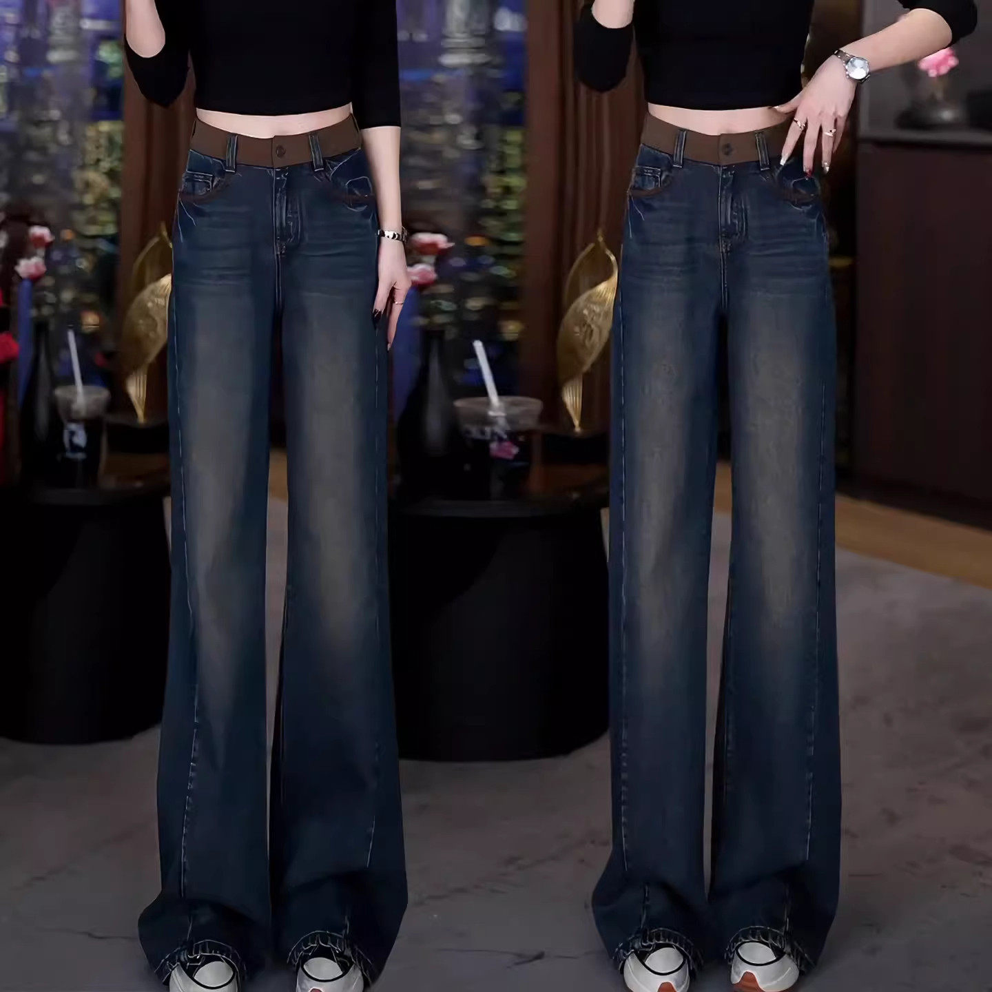 阔腿牛仔裤女2025新款冬季加绒梨型身材粗腿宽胯大码显瘦直筒裤子,淘宝优惠券,粉丝福利购,淘宝优惠卷