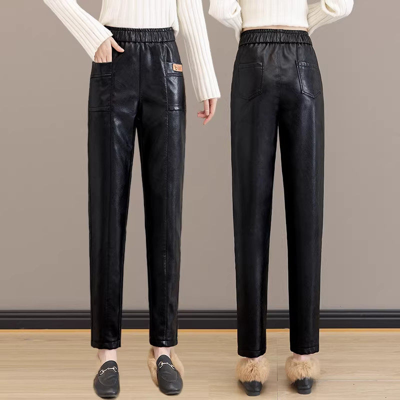哈伦裤皮裤女秋冬2025年新款高腰显瘦休闲外穿加绒加厚直筒pu裤子,淘宝优惠券,粉丝福利购,淘宝优惠卷