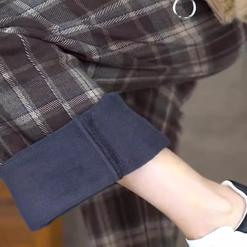 2025春秋新款冬季格子加绒毛呢裤冬季女加厚窄版直筒阔腿裤休闲裤,淘宝优惠券,粉丝福利购,淘宝优惠卷